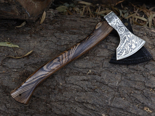 Handmade Viking Axe 18 Inch Carbon Steel Blade with Ash Wood Handle and Leather Sheath