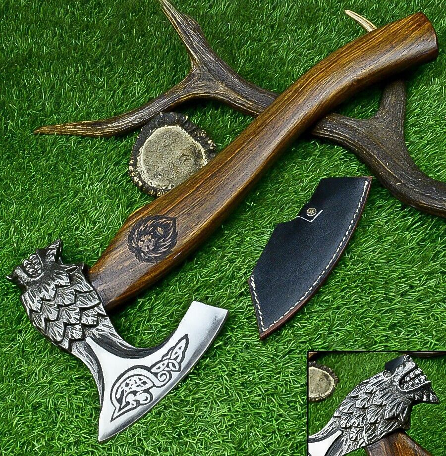 Wolf Hammer Axe – Carbon Steel Viking Hatchet Tomahawk Tactical Axe with Wooden Handle