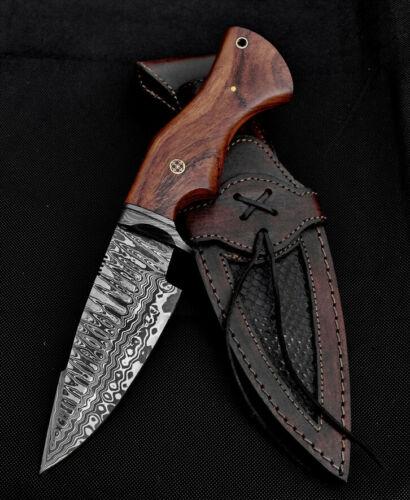 Heritage Forge 9.7 Inch Damascus Steel Bowie Hunting Knife with Walnut Wood Handle and Leather Sheath