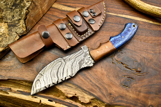 10.0" Custom Handmade Damascus Blade Tracker Full Tang Knife | Hardwood Handle