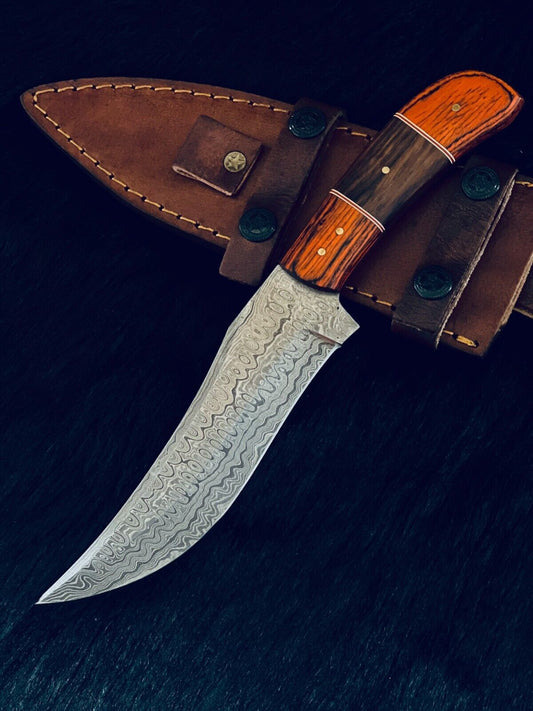 10.0" Custom Handmade Damascus Bowie Knife Damascus Steel Knife With Bone & Wood Handle