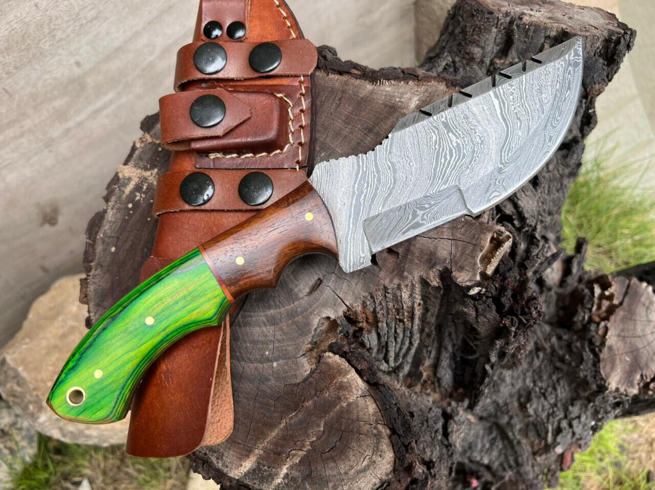 10.0" Custom Handmade Damascus Tracker Knife | Full Tang Hardwood Handle