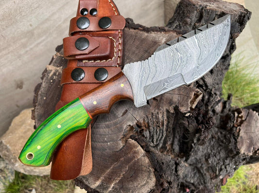 10.0" Custom Handmade Damascus Tracker Knife | Full Tang Hardwood Handle