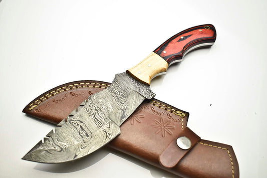 10.0" Handmade Damascus Steel Tracker Knife | Full Tang Hard Wood Handle