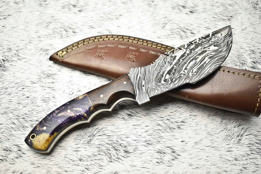 10.0" Handmade Damascus Steel Tracker Knife | Hardwood Handle 