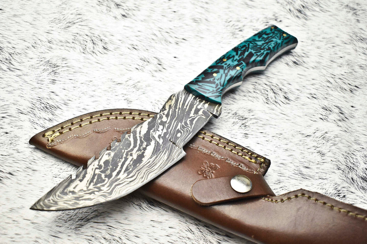 10.0" Handmade Damascus Steel Tracker Knife | Hardwood Handle with Leather Sheath
