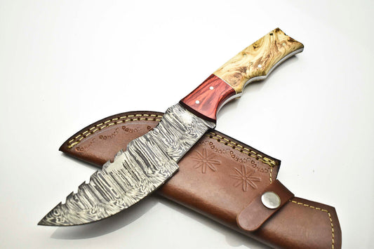 10.0" Handmade Damascus Steel Tracker Knife | Premium Hard Wood Handle