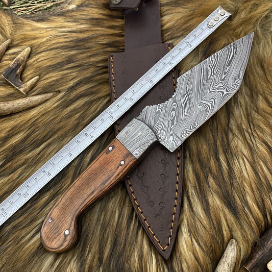 10.0 in Full Tang Damascus Skinner Knife Hand Forged Wood Handle Hunting Blade
