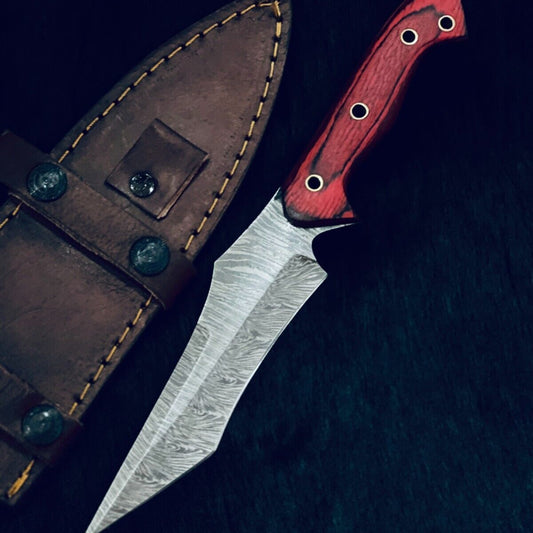 10.25" Damascus Bowie Knife Damascus Steel Knife With Bone & Wood Handle & Sheath