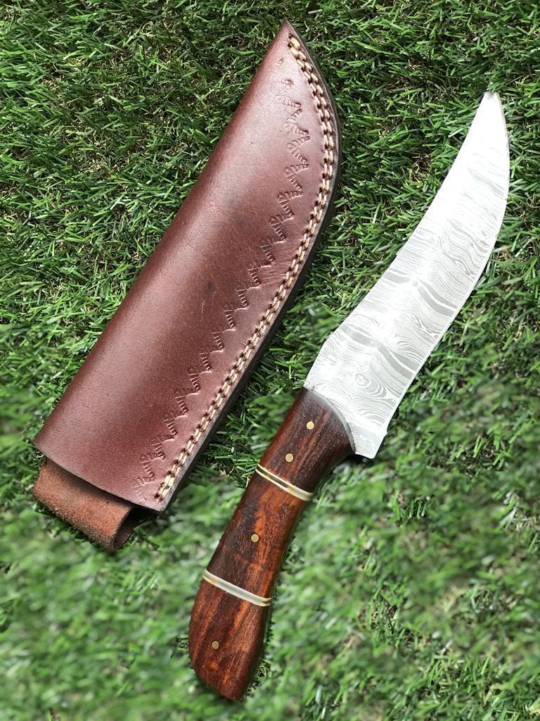 10.5" Custom Handmade Damascus Bowie Knife Damascus Steel Knife With Leather Sheath