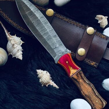 10.5" Damascus Dagger Knife – Twist Pattern Blade, Camel Bone Handle