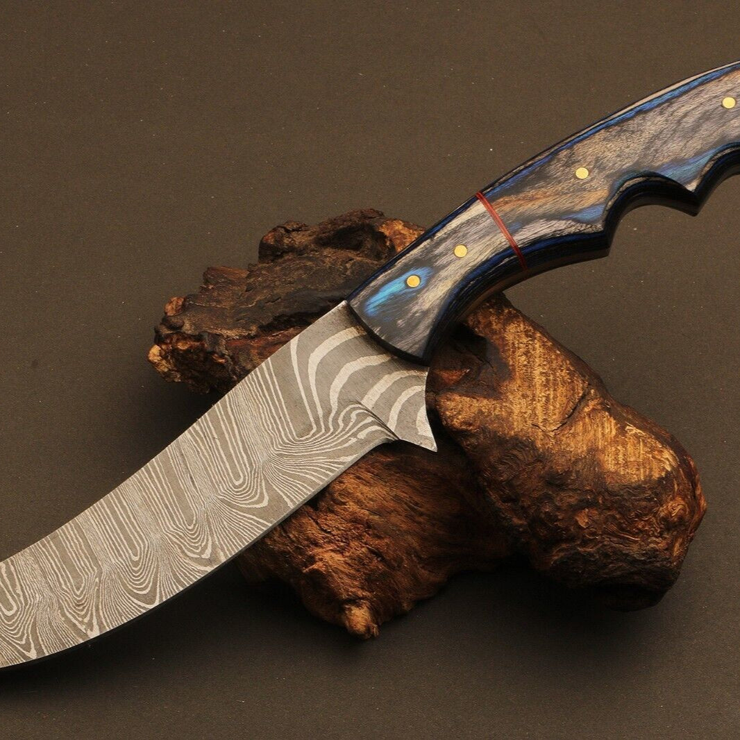 10.5" Handmade Ladder Damascus Steel Bowie Hunting Knife – Wood Handle