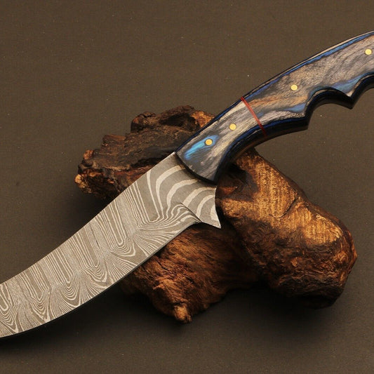 10.5" Handmade Ladder Damascus Steel Bowie Hunting Knife – Wood Handle