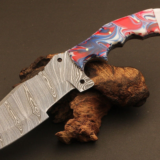 10.5" Handmade Ladder Damascus Steel Tracker Bowie Knife | Resin Handle