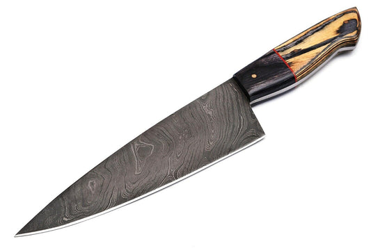 10.75" Handmade Damascus Steel Chef Kitchen Knife with Color Wood Handle