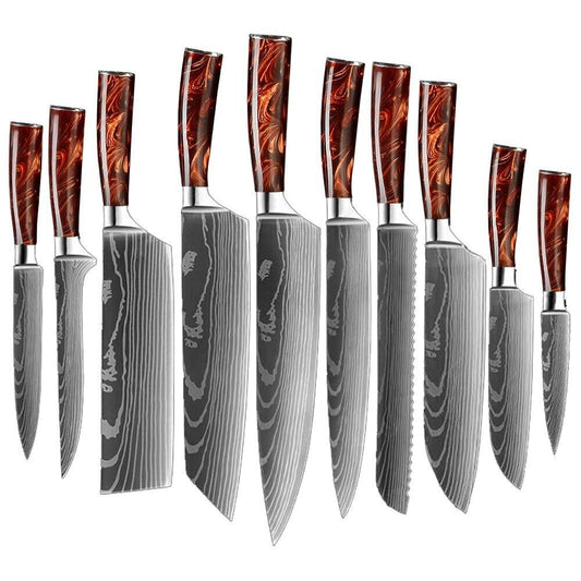 10PCS Japanese Chef Knife Set Damascus Pattern – High Carbon Stainless Steel