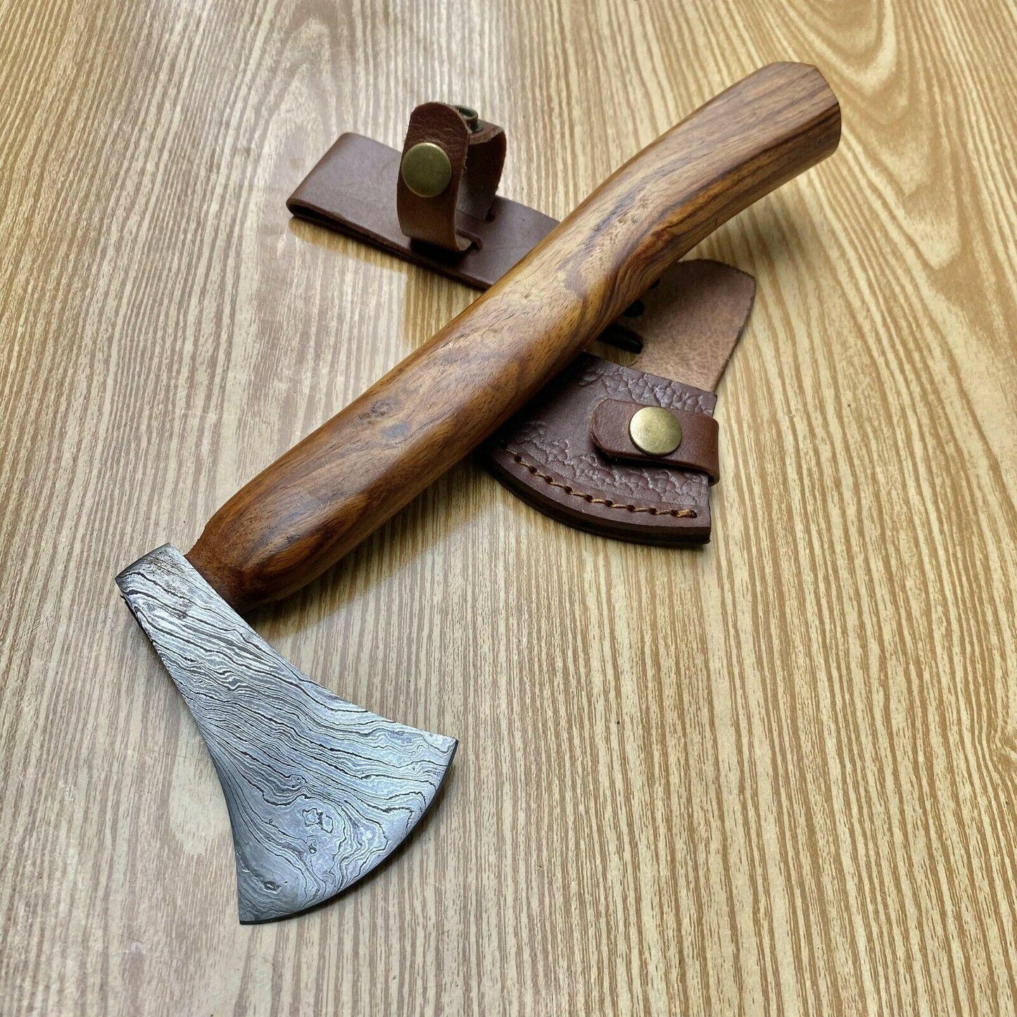 10" Custom Forged Damascus Axe Tomahawk with Wood Handle | Handmade Damascus Steel Axe for Camping and Survival