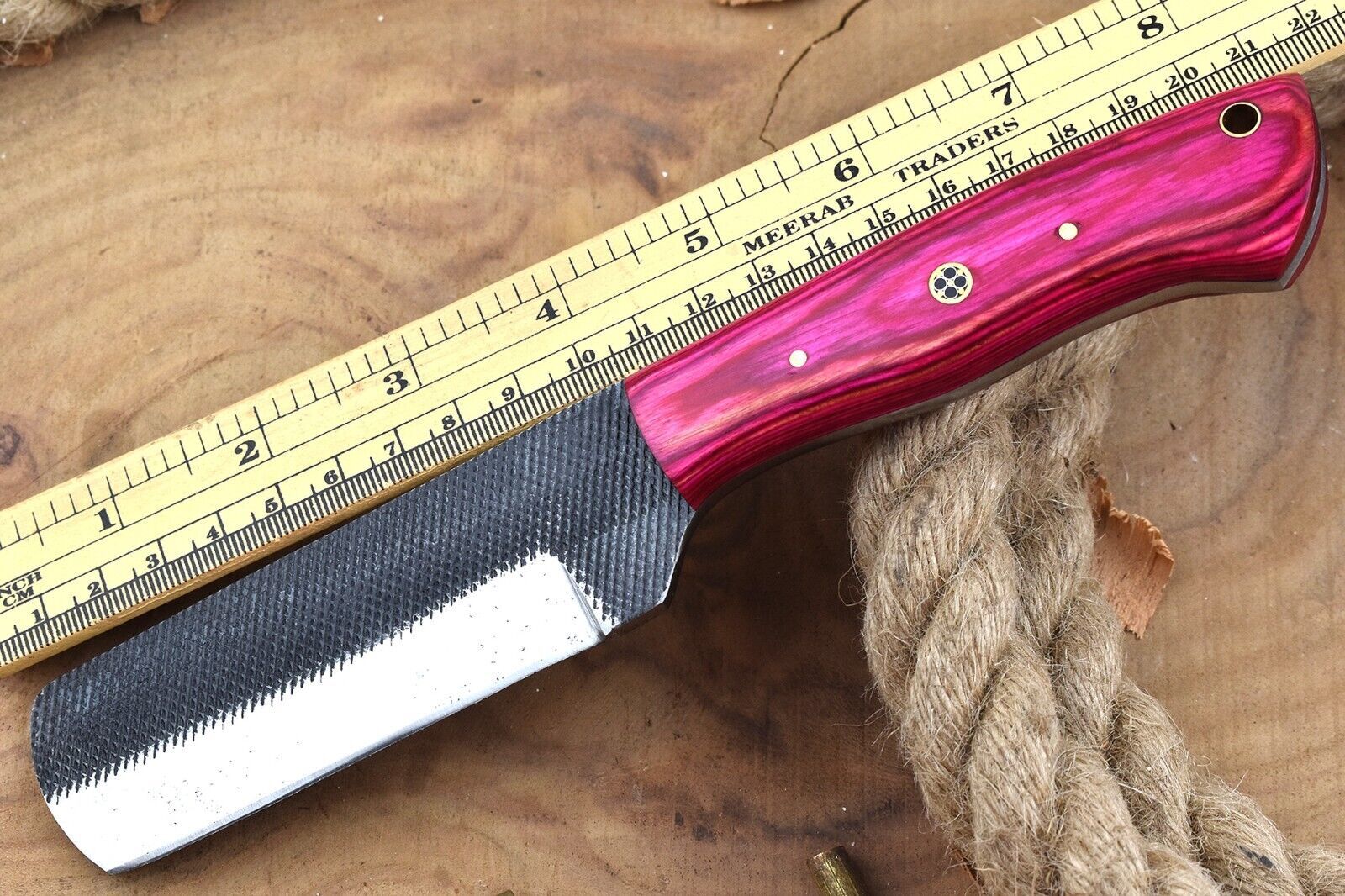 10" Custom Hand Forged Bull Cutter Knife Carbon Steel Pakka wood Handle & Leather Sheath 