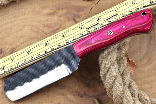 10" Custom Hand Forged Bull Cutter Knife Carbon Steel Pakka wood Handle & Leather Sheath 