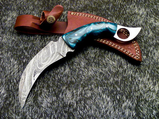 10” Custom Hand Forged Damascus Karambit Knife Full Tang Best Karambit with Resin Handle