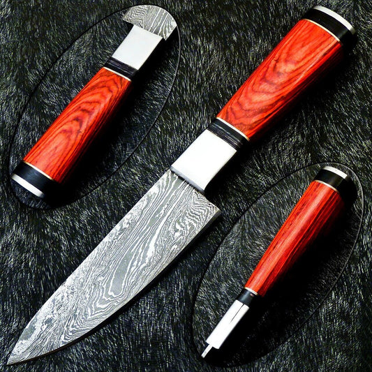 10" Custom Hand Forged Damascus Steel Chef Kitchen Knife with Hardwood Handle