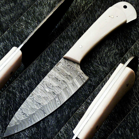 10" Custom Hand Forged Damascus Steel Chef Knife | Camel Bone Handle & Brass Pins
