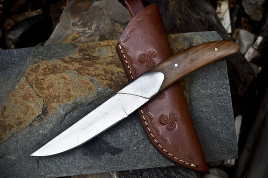 10" Custom Hand Forged Skinner Knife | 440C Steel Blade | Walnut Wood Handle with Steel Bolster