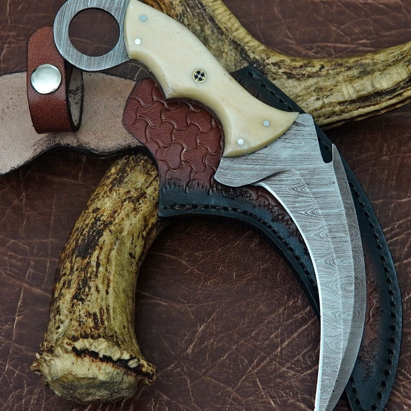 10" Custom Handmade Damascus Karambit Knife Full Tang Best Karambit With Bone Handle