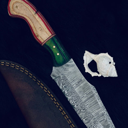 10" Custom Handmade Twist Damascus Steel Bowie Knife – Camel Bone & Wood Handle