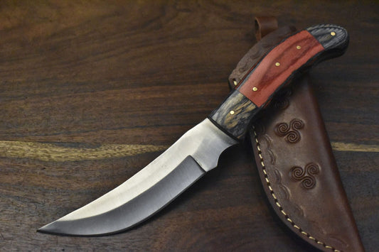 10" Custom Skinner Knife – AUS-8 Steel Blade, Hardwood Handle with Wooden Bolster, Outdoor & Hunting Knife