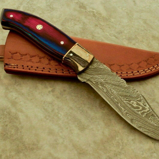 10" Damascus Bowie Knife – Twist Pattern Blade & Full Tang Wood Handle