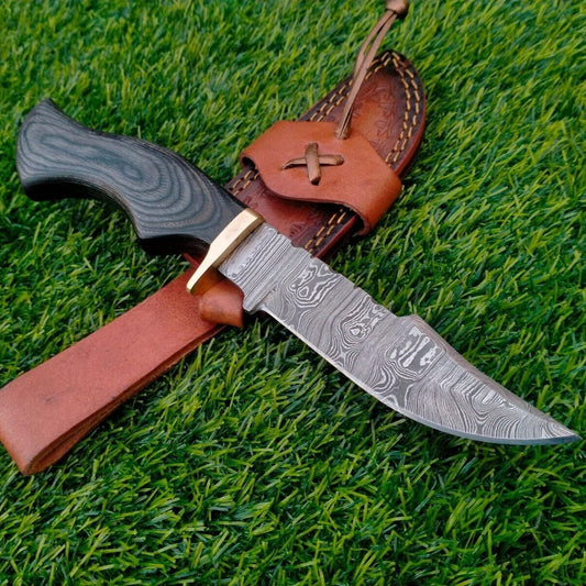 10" Damascus Bowie Knife with Wood Handle | Handmade by Heritage Forge
