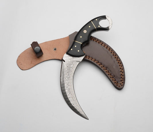 10" Damascus Karambit Knife Curved Blade Karambit Damascus Steel Knife with Sheath