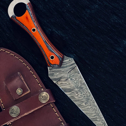 10" Fire Damascus Steel Dagger Bowie Knife –  Wood Handle 