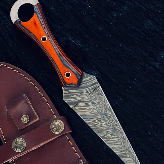 10" Fire Damascus Steel Dagger Bowie Knife –  Wood Handle 