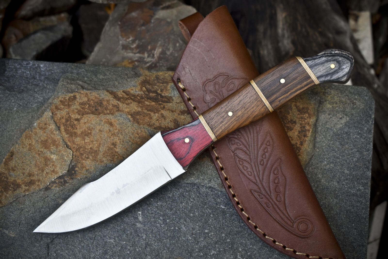 10" Hand Forged AUS-8 Steel Skinner Knife | Walnut Wood Handle | Heritage Forge Hiking & Hunting Knife