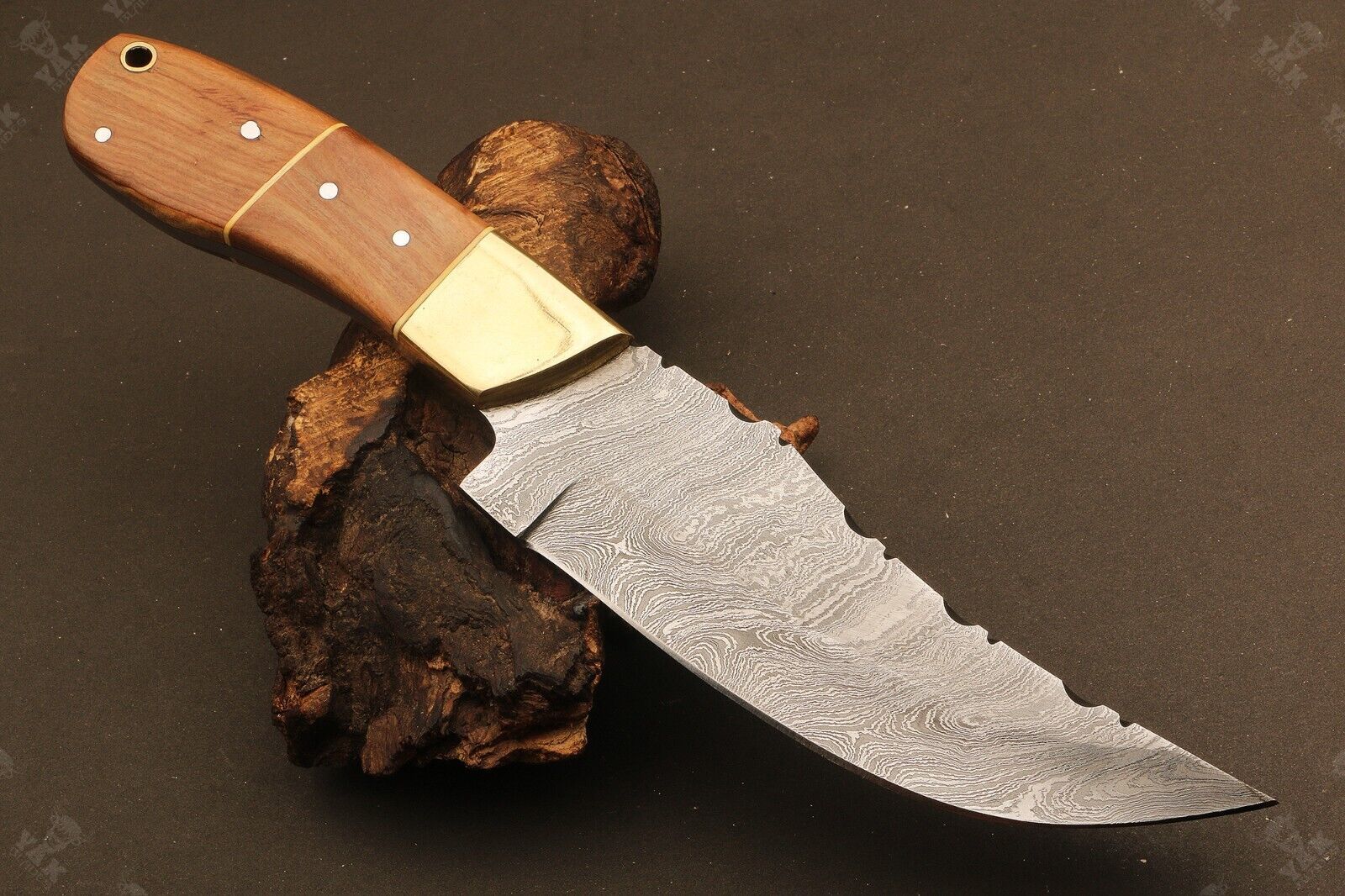 10" Hand Forged Damascus Bowie Knife Damascus Steel Knife with Wood & Camel Bone Handle