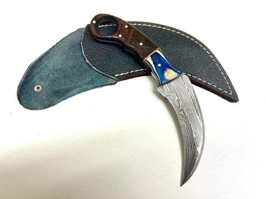 10"Hand Forged Damascus Karambit Knife Best Karambit Knife with Wood Handle 