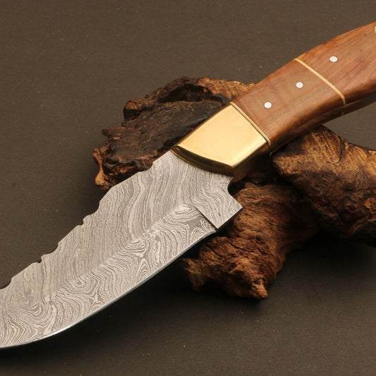 10" Hand Forged Twist Damascus Steel Drop Point Bowie Knife | Wood Handle