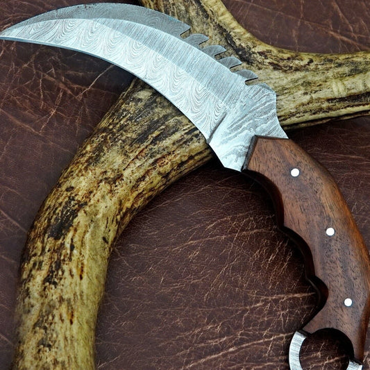 10"Handmade Best Karambit Knife Damascus Karambit Knife Double Edge With Wood handle
