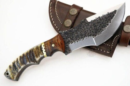 10" Handmade D2 Tool Steel Tracker Knife – Fixed Blade Hunting Survival EDC with Leather Sheath