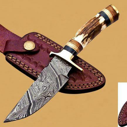 10" Handmade Damascus Bowie Knife Damascus Steel Knife With Deer Antler Handle 