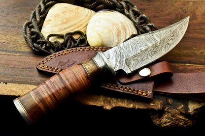 10" Handmade Damascus Bowie Knife Damascus Steel Knife With Stacked Leather Handle