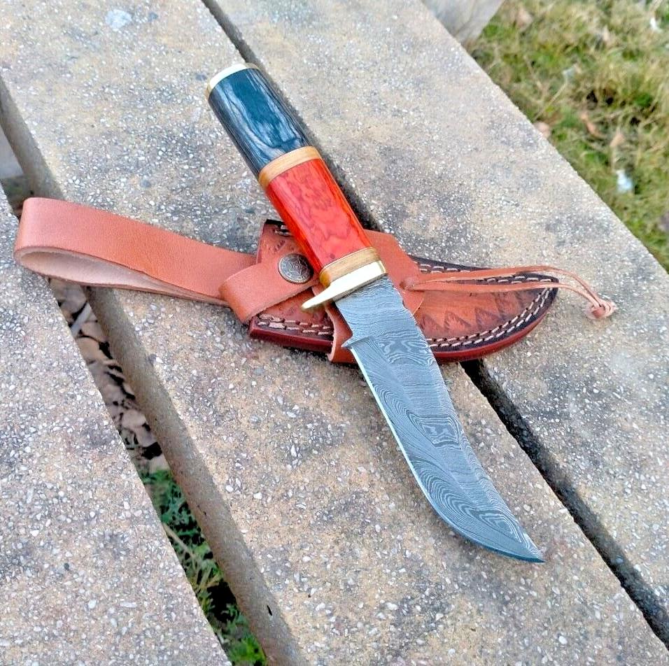10" Handmade Damascus Bowie Knife with Pakka Wood Handle
