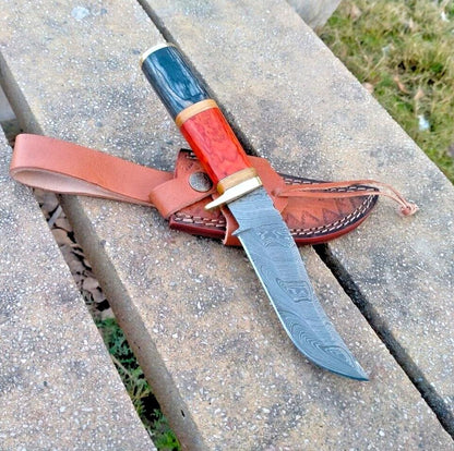 10" Handmade Damascus Bowie Knife with Pakka Wood Handle