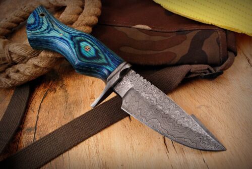 10" Handmade Damascus Fixed Blade Tracker Knife – Survival, Hunting, Camping & Fishing Knife with Wood Handle & Leather Sheath
