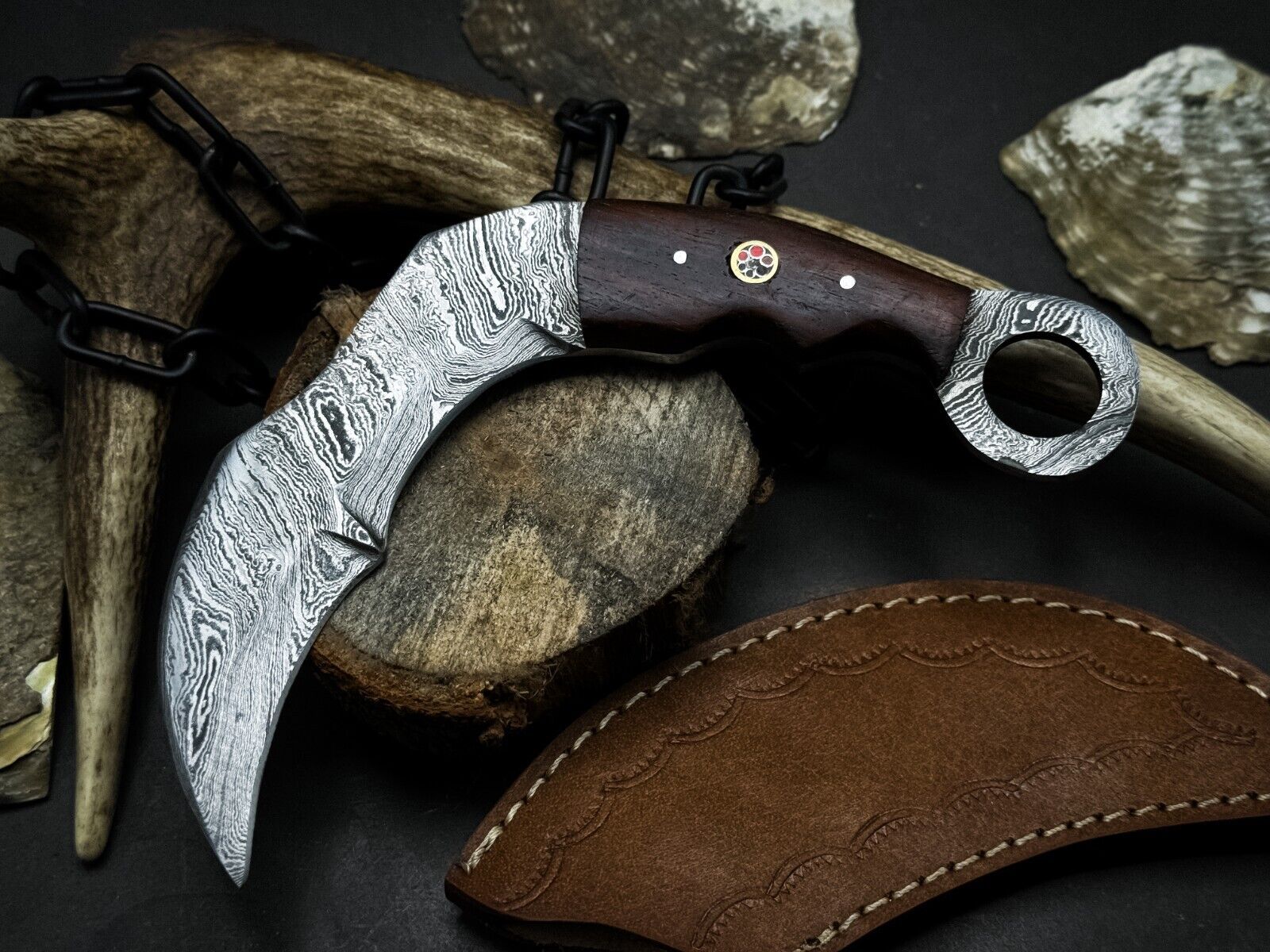 10" Handmade Damascus Karambit Knife Best Damascus Steel Karambit with Wood Handle 