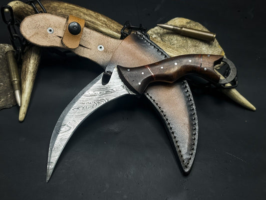 10" Handmade Damascus Karambit Knife Best Karambit Knife With Wood Handle 