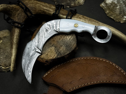 10" Handmade Damascus Karambit Knife Damascus Steel Karambit with Resin Handle