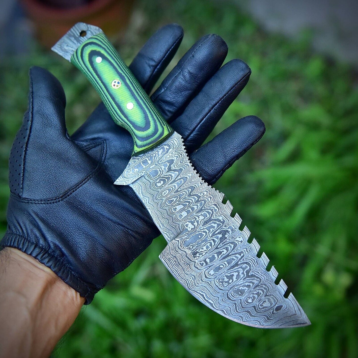 10" Handmade Damascus Military Hunting Tracker Fixed Blade Survival EDC Knife with Leather Sheath